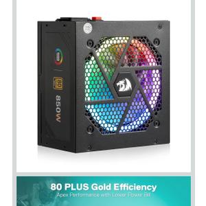Redragon RGPS-850W 80+ Gold 850 Watt Power Supply w/Upgraded ATX 3.1 & PCIe 5.1 Fully Modular, 100% Japanese Capacitors, Smart ECO Low Noise RGB Fan