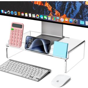 Crpich Clear Acrylic Monitor Stand Riser with Slot for Desk Accessories Organizer, Ergonomic Desktop Organizer for Computer, Laptop, Screen  Sleek & Durable Design for Office or Home