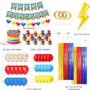 Cartoon Hedgehog Birthday Decorations for Boys,Blue Red Gold Fringe Curtains, Gold Circle Explosion Star Foil Balloon,Happy Birthday Banner