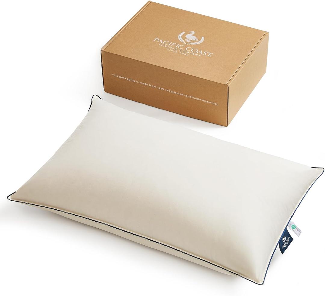 Pacific Coast Down Pillow, Luxury Hotel Collection Bed Pillow for Sleeping, Standard Size of 1, 100% Organic Cotton Shell, 650 Fill Power, Medium Pillows, Suit Back Sleepers