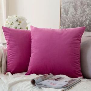 MIULEE Pack of 2, Velvet Soft Solid Decorative Square Throw Pillow Covers Set Cushion Case for Spring Sofa Bedroom Car 18x18 Inch 45x45 Cm Hot Pink