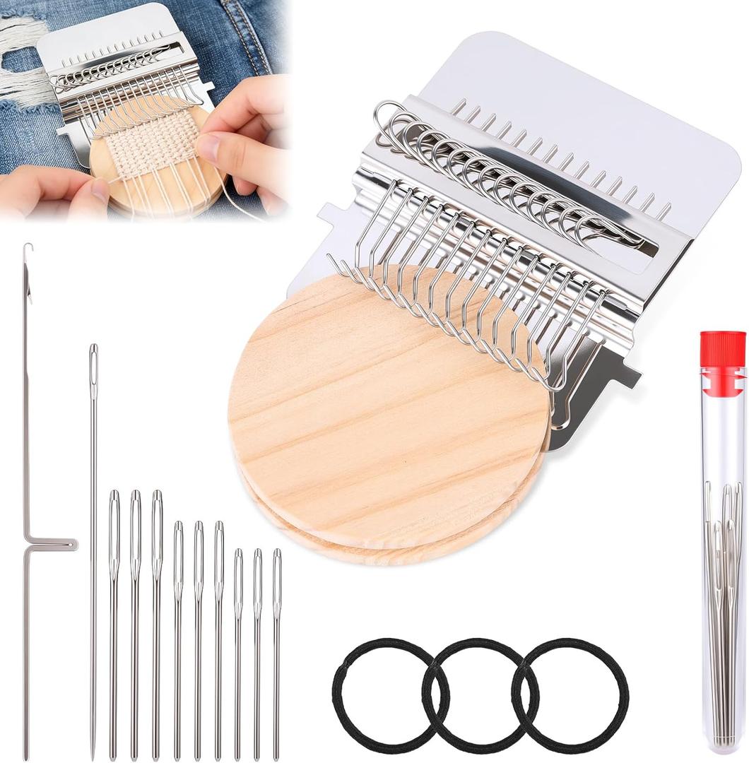 Small Loom Speedweve Type Weave Tool, Darning Loom Quickly Mini Knit Convenient Patch Darning Loom Kit for Mending Jeans Socks Clothes, Knitting Kit for Beginners (14 Hooks)