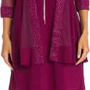 R&M Richards Women's Glitter Jacquard Jacket W/Sheer Insets & Knee-Length Shift Dress W/Necklace - Formal 2-Piece Ensemble (8)