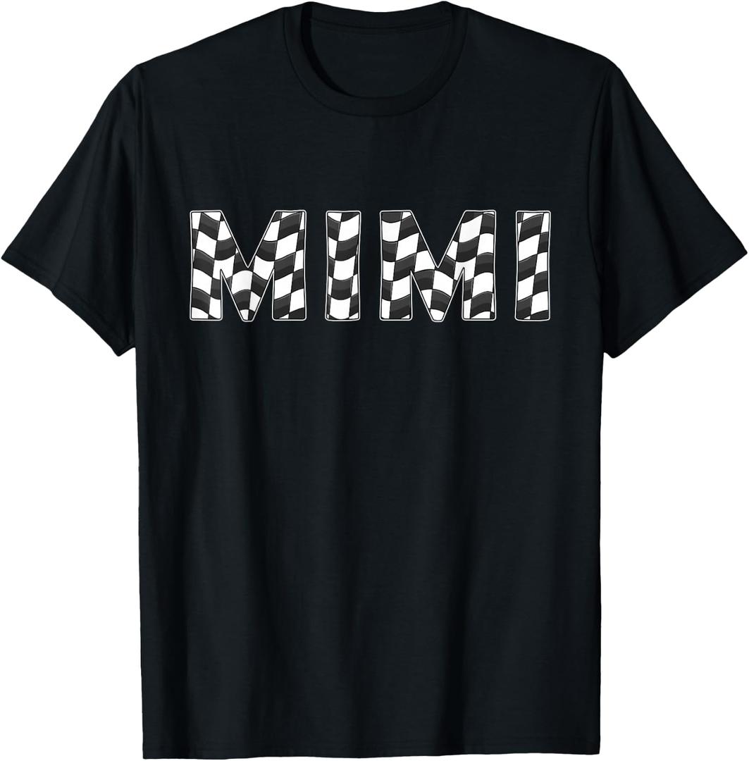 Checkered Race car Mimi White Black Checkerboard Women Flag T-Shirt, XL
