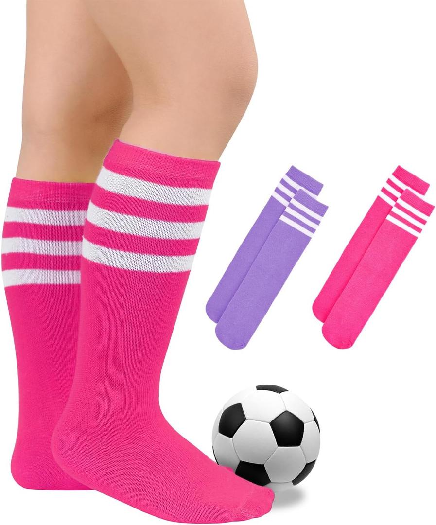 Kids Toddler Youth Soccer Socks Knee High Tube Socks for Boys Girls (Pink, M)