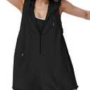 Rompers for Women Athletic Workout Hooded Romper Casual Zip-Front Neck Jumpsuits Overalls with Pockets (X-Small, Black)