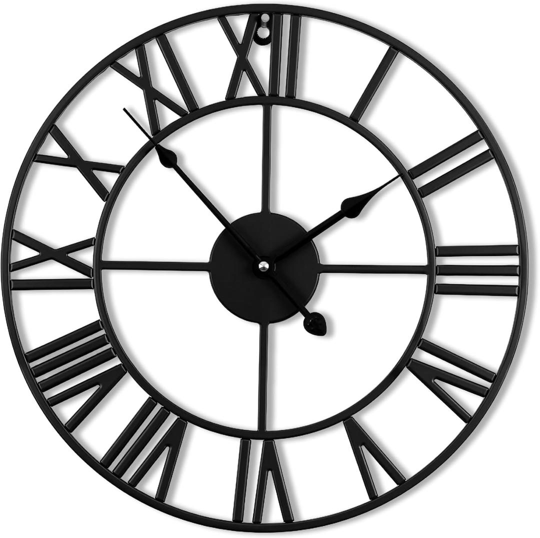 20inch/50cm Large Wall Clocks for Living Room Decor,Modern,Battery Operated,Silent,Non Ticking,Big Black Round wall Clock for Home,Farmhouse,Office,Decoration(Iron Roman Numerals, 20 inches)