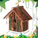 DoubleFill 2 Pcs Birdhouses for Outside Wooden Bird House with Moss Accent Hanging Design Birdhouse Natural Bark Finish Warm and Waterproof Rustic Bluebird House Cardinal Wren Hummingbird Garden