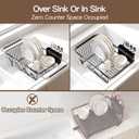 Over the Sink Expandable Dish Drainer Drying Rack In Stainless Steel for Small Kitchen, Counter Space Saving Modern Compact Metal Above Plate Dryer Strainer, Adjustable Hanging Inside Drain Holder
