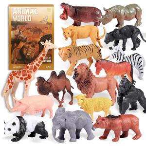 Safari Animals Figures Toys, Realistic Jumbo Wild Zoo Forest Figurines Plastic African Jungle Animals Playset for Kids Toddlers, 16Piece Gift Set