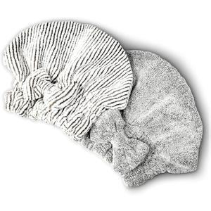 Microfiber Hair Towel Wrap, Soft Absorbent & Quick Drying Cap Set for Curly Thick Hair, Women & Girls - 2 Pcs (Stripe & Gray)