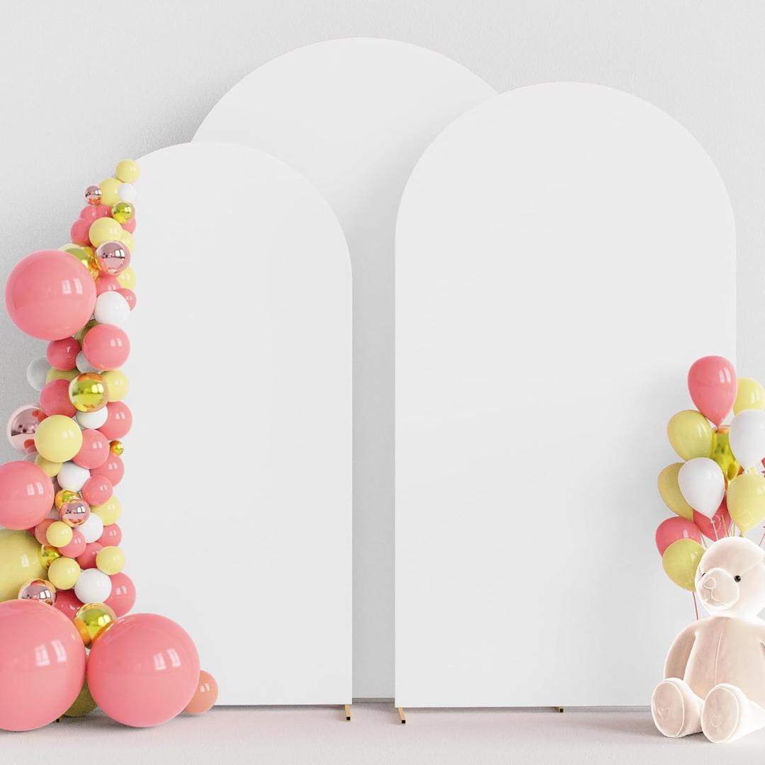 Wokceer Wedding Arch Cover (7.2FT, 6.6FT, 6FT) Set of 3 Spandex Fitted Wedding Arch Stand Covers for Round Top Chiara Arch Backdrop Stands Cover for Birthday Party Ceremony Banquet Decor White