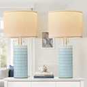 Table Lamps for Living Room Set of 2, Ceramic Table Lamps for Bedroom, 20" Modern Lamps for Night Stands, Blue