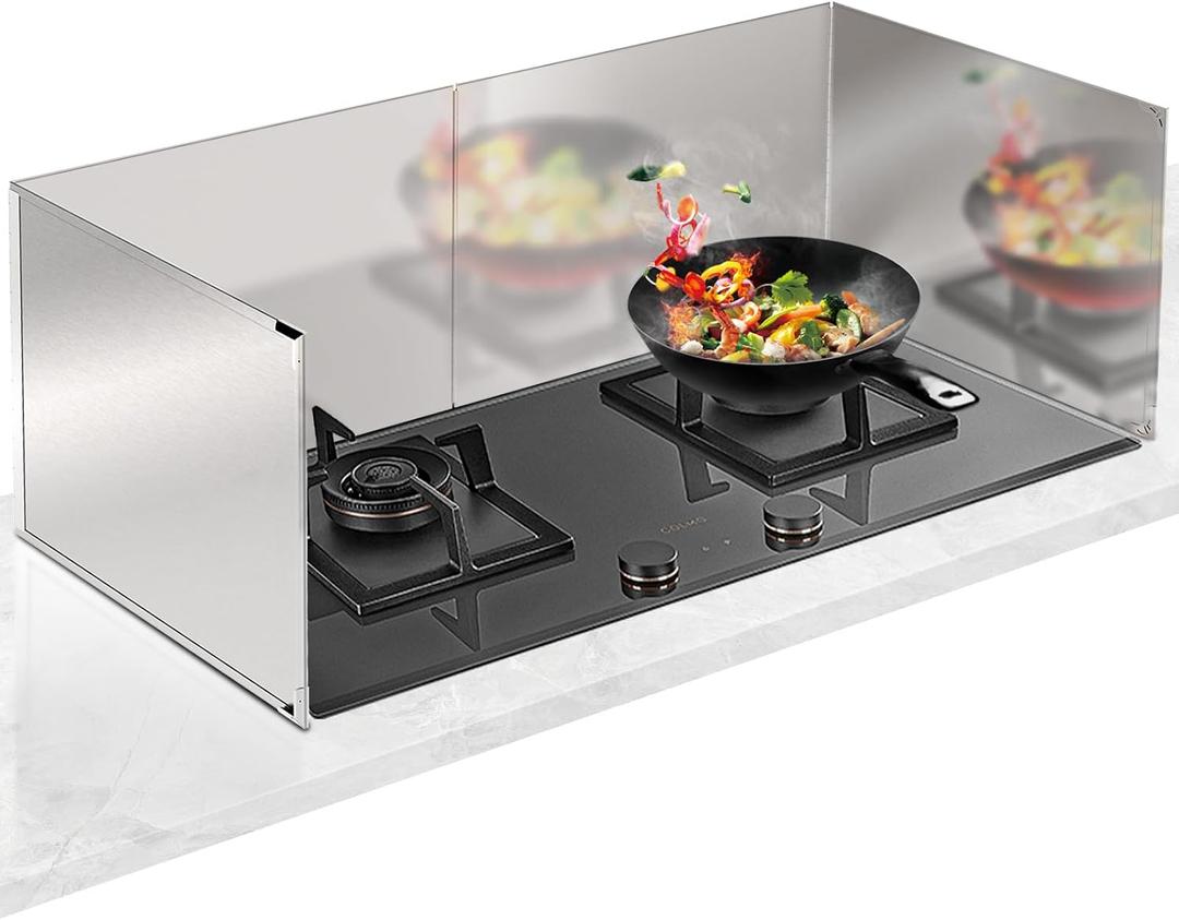 4 Sided Grease Splatter Guard,Foldable Stainless Steel Splatter Guard Oil Splash Guard, Backsplash for Stove Frying Pan Splatter Guard, Oil Proof Baffle Splatter Guard(15.7" X 15.7")