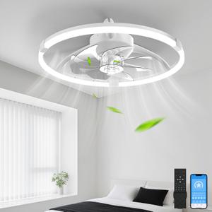 Ceiling Fans with Lights and Remote, 20'' Low Profile Ceiling Fan 3000-6500K Dimmable Modern Flush Mount Ceiling Fans Light, 6 Wind SpeedsUltra Quiet, Ceiling Fan with Lights for Bedroom (Ultra-thin White)