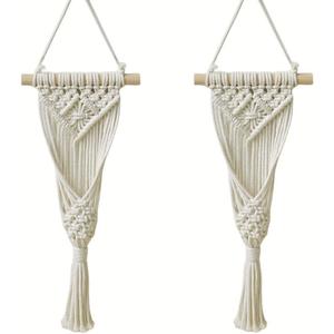 Avoik Macrame Woven Wall Hanging, 2PCS Boho Home Decor Chic Wall Art Plant Hanging Decoration Handmade Woven Bohemian Tapestry for Bedroom Living Room Farmhouse Apartment Dorm (Style A)