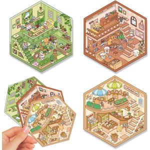 2 x 3D Vinyl Scenes Sticker for Adults, 3Set Self-Adhesive Transparent Miniature Kawaii Stickers, Scrapbook Supplies for DIY Card, Water Bottle, Envelope Decoration. 17-18-19