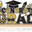 Roowest Metal Congrats Grad Tabletop Sign Black and Gold Graduation Table Decoration Centerpiece Class of 2026 Tiered Tray Decor with Wooden Base for Desk Shelf Mantel Party Student Teacher Gift