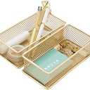 Annova Mesh Stackable Drawer Cabinet and Shelf Organizer Bins Storage Basket School Office Supply Holder Tray- Set of 2 (Gold, 3x6x2 Inch)