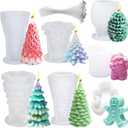 7pcs Christmas Silicone Mold Set for Candle Making, Atarvana 3D Christmas Candle Making Molds with 10pcs Candle Wick-Christmas Trees, Santa Claus, Pine and Ginger Man