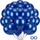 50-Pack Chrome Metallic Blue Balloons - 12 Double-Stuffed Royal Blue Latex Balloons for Weddings, Class of 2025 Graduations, Baby Showers Party Decorations(Includes 2 Ribbons)