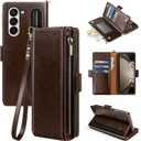 Antsturdy Compatible with Samsung Galaxy Z Fold 5 Case Wallet Women withS Pen Holder Phone Case with Card Holder Strap PU Leather RFID Blocking Flip Protective Cover Credit Slots Men,Coffee