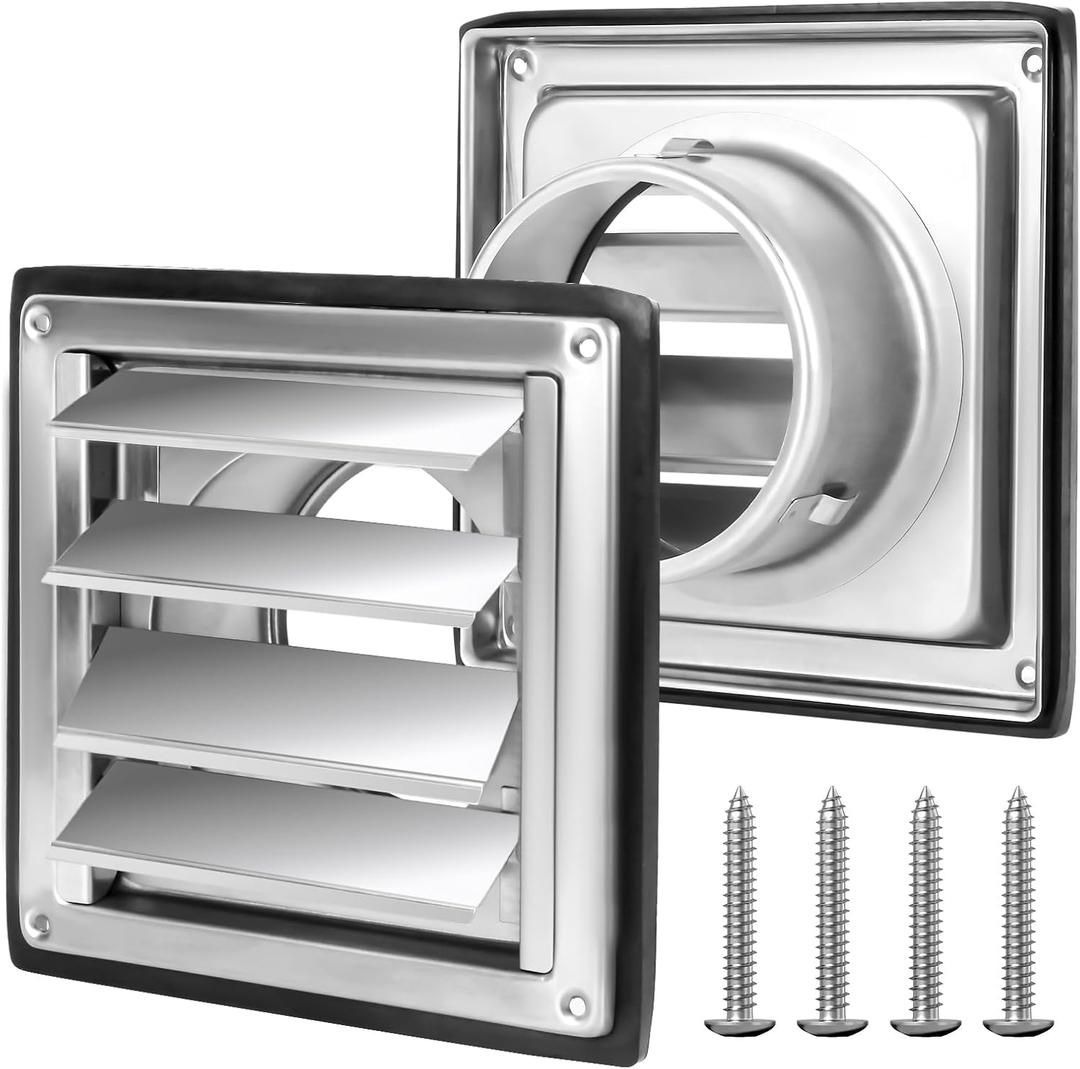 4 Inches Metal Dryer Vent Cover Outdoor Stainless Steel Louvered Outlet Airflow Vent Cover Includes 4 Screws for Easy Installation