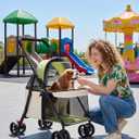 GTPLAYER Foldable Pet Stroller for Small Dogs & Cats up to 33 lbs, Pet Stroller with 360° Swivel Lockable Front Wheels, Rear Brakes, Safety Tethers, Breathable Mesh, Cup Holder, Lime Green