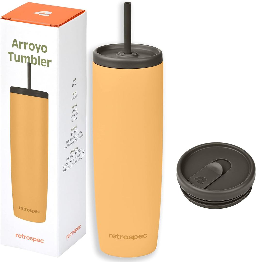 Retrospec Arroyo Stainless Steel Tumbler with Lid and Straw - Reusable Insulated Tumbler Cup - Iced Coffee Travel Mug - Double Walled Thermal Tumblers - 30oz - Matte Honey