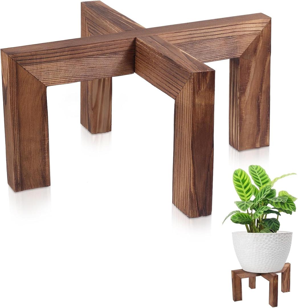 Plant Stand, Indoor/Outdoor Wood Plant Holder, Single Flower Pot Stand, Sturdy Planter Stand, Fit 5-15 Inch Pots (Walnut)