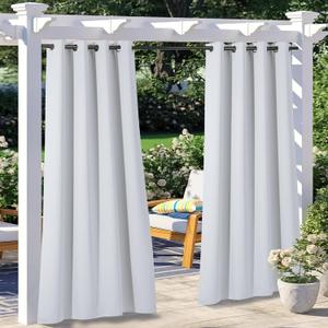 NICETOWN 2 Panels Patio Curtains for Outdoor Waterproof, Machine Washable Rustproof Grommet Thermal Insulated Room Darkening Outdoor Drapes Privacy for Balcony, 52" W x 108" L, Greyish White