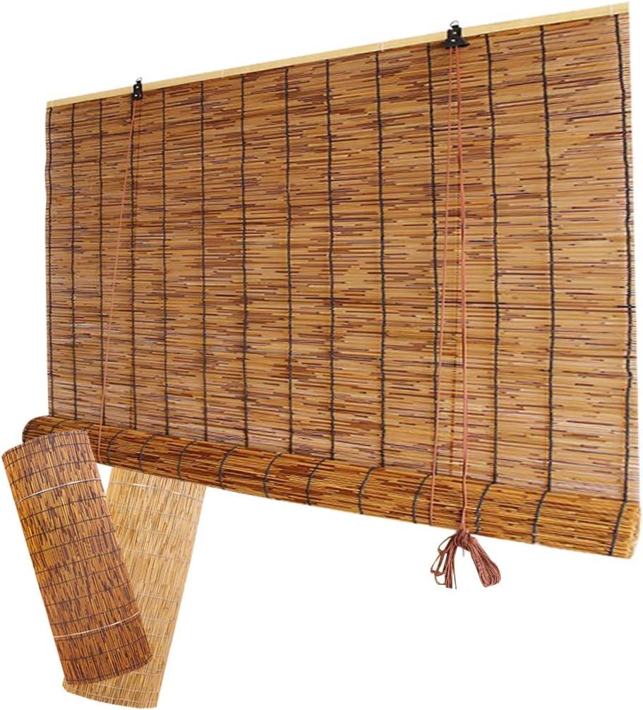 Outdoor Bamboo Shades for Patio Roll Up Shade Waterproof Reed Blinds with Lift, Porch Privacy Translucent Roller Blinds, Waterproof Anti-UV Breathable Reed Curtains, Easy to Install (20"W x 32"H, Coffee)