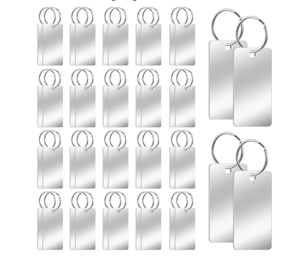 50 Pcs Blank Dog Tags 1.6 x 0.8 Inch Stainless Steel Tags Blank Key Rectangle Engraved Blank Key Ring Blank Tags with One Hole Metal Stamping Tags for DIY Decorative Craft Dog Tags