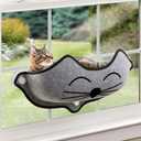 K&H Pet Products EZ Mount Kitty Face Cat Window Perch Bed, Sturdy Cat Window Hammock with Strong Suction Cups, Washable Sleeping Pad, Fits 30" W X 15" H Glass Spaces - Gray Kitty Face Design