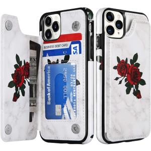 LETO for iPhone 11 Pro Max Case,Leather Wallet Case Flip Folio Cover with Fashionable Flower Designs for Girls Women,Card Slots,Protective Phone Case for iPhone 11 Pro Max 6.5" Roses and Marlbe