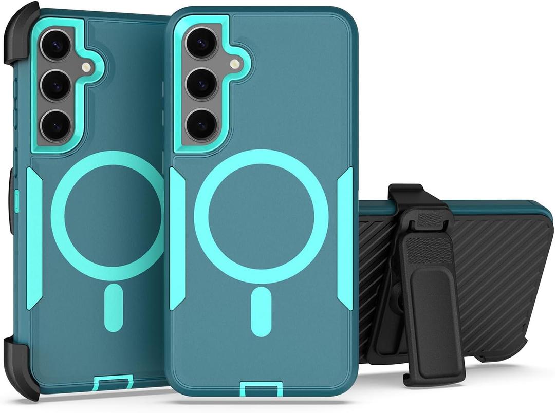 Designed for Samsung Galaxy S23 Plus (S23+) Case,Magnetic,Double Protection,Tough Durable,Compatible with MagSafe,Detachable Back Clip,Dustproof,No Fading,No Yellowing,Non-Slip,Lake Blue