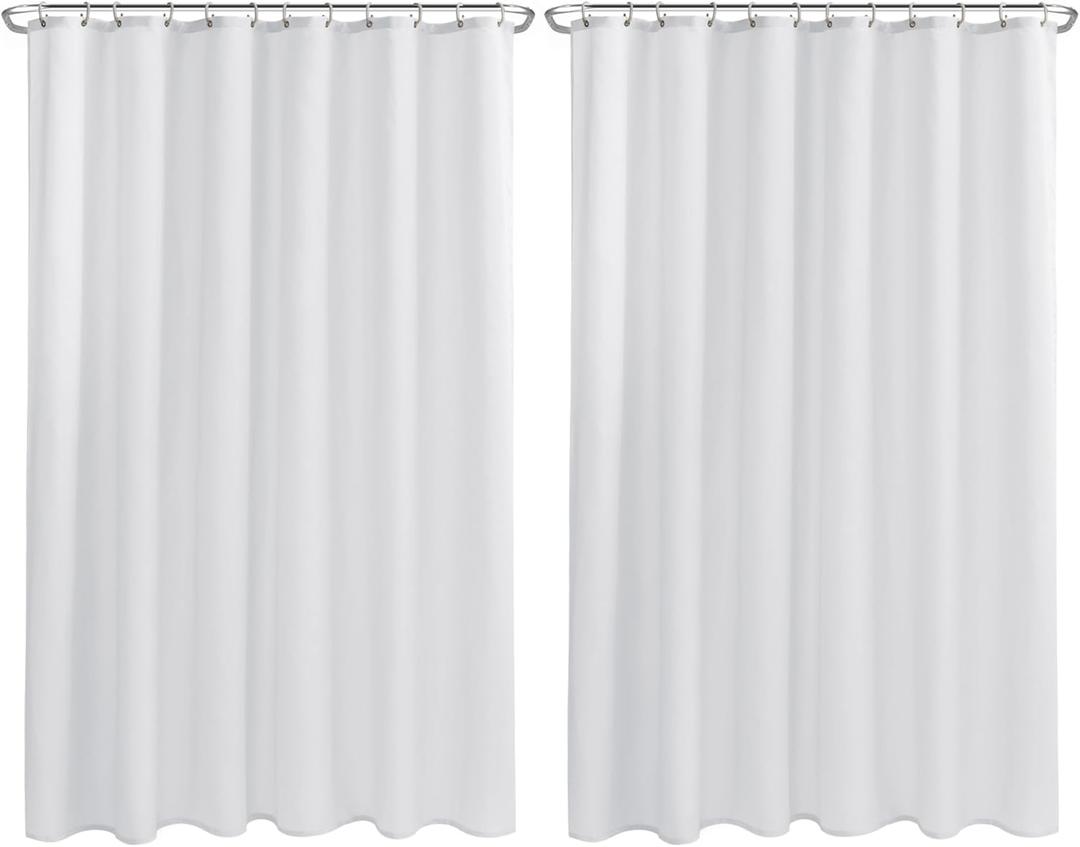 Nasitos Extra Long Fabric Shower Curtain Liners 2 Pack - W72 x H84 - Water Resistant Cloth Shower Curtains with Magnets, Soft Hotel Quality, Machine Washable (White, Magnets Included)