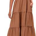 KIRUNDO Women Summer Dresses 2025 Spring Fashion Boho Puff Sleeve Square Neck Pocketed Loose Fit Tiered Flowy Maxi Dress (Orange, L)