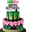 Witch Cake Topper Green Pink Bow Cake Topper Crown Cupcake Topper (Black)
