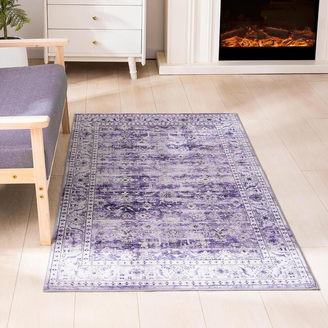 Carvapet 10x13 Area Rug - Vintage Lavender Purple Large Carpet Low Pile, Non Slip Rubber Backing Easy Clean Foldable Big Thin Floor Mat for Living Room Bedroom