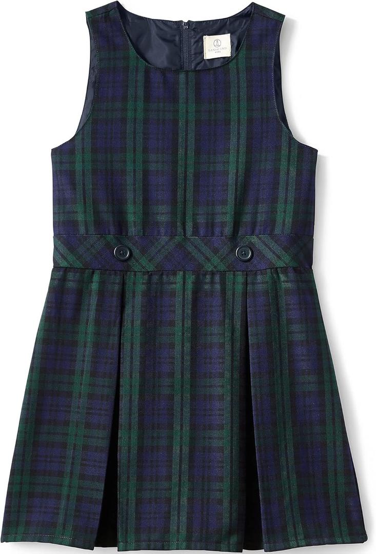 Lands' End Girls Uniform Plaid Jumper (14, Classic Navy/Evergreen Plaid)