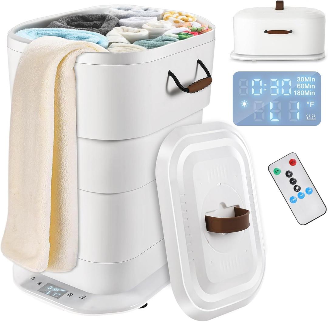 Large Towel Warmer for Bathroom - 27L Foldable Towel Warmer Bucket with LCD Display & Remote Control, Auto Shut Off, Fits Up to Two 40"X70" Oversized Towels, Bathrobes, Blankets, and More