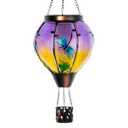 Starsoul Dragonfly Hot Air Balloon Solar Lantern Outdoor Glass Hanging Hot Air Balloon Lantern with Flame Light Waterproof for Patio Pathway Yard Porch Backyard Decor
