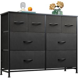 WLIVE Dresser for Bedroom with 8 Drawers, Wide Fabric Dresser for Storage and Organization, Bedroom Dressers, Chest of Drawers for Living Room, Closet, Hallway, Black