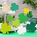 9 Pcs St Patrick's Day Wooden Table Decor Centerpiece Block Shamrock Clover Shape Irish Patty's Tiered Tray Tabletop Sign Decor for Office Mantel Dining Room Home Wood Saint Patrick Party Supplies