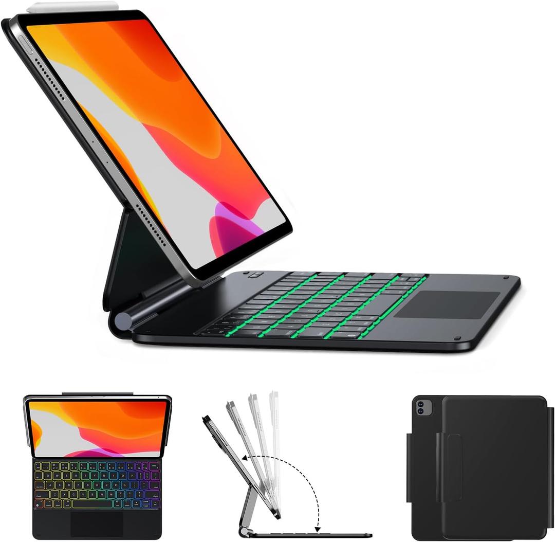 ORDA iPad Keyboard Case for Air 11 Inch (M3/2025,M2/2024) iPad Pro 11 Inch Case with Keyboard(4th/3rd/2rd/1st Gen) iPad Air 10.9" 5th/4th Gen,Magnetic Floating Cantilever Stand,Multi-Gestures Trackpad