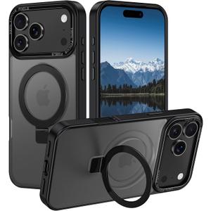 for iPhone 17 Pro Case 2025,with Magnetic Invisible Stand [Compatible with MagSafe] Shockproof Slim Translucent Anti-Slip Military Drop Protection Cover,Black