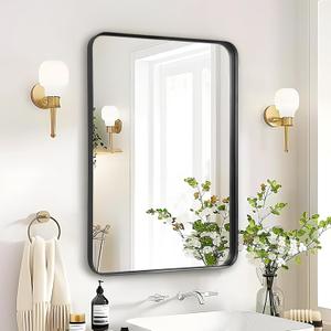 Bathroom Mirror Over Sink - 24x36 Inch Black Rectangle Framed Matte Mirror for Bathroom, Rectangular Aluminum Frame Mirrors Wall Mounted for Restroom, Farmhouse, Entryway, Hallway