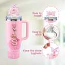 6Pcs Pink Stanley Cup Accessories Set - Butterfly Straw Topper Cover Cap, Bling Bow for Straw, Sparkly Silicone Boot, Letter Charm and Pompom for Stanley Cups Tumbler 40Oz 30Oz 20Oz G