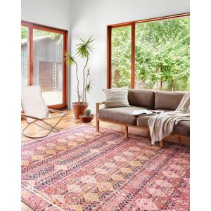 Loloi Layla Collection LAY-15 Magenta/Multi 7'-6" x 9'-6" .13" Thick Area Rug, Soft, Durable, Vintage Inspired, Distressed, Low Pile, Non-Shedding, Easy Clean, Printed, Living Room Rug